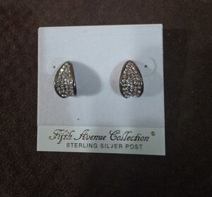 Silver Teardrop Crystal Stud Earrings - White